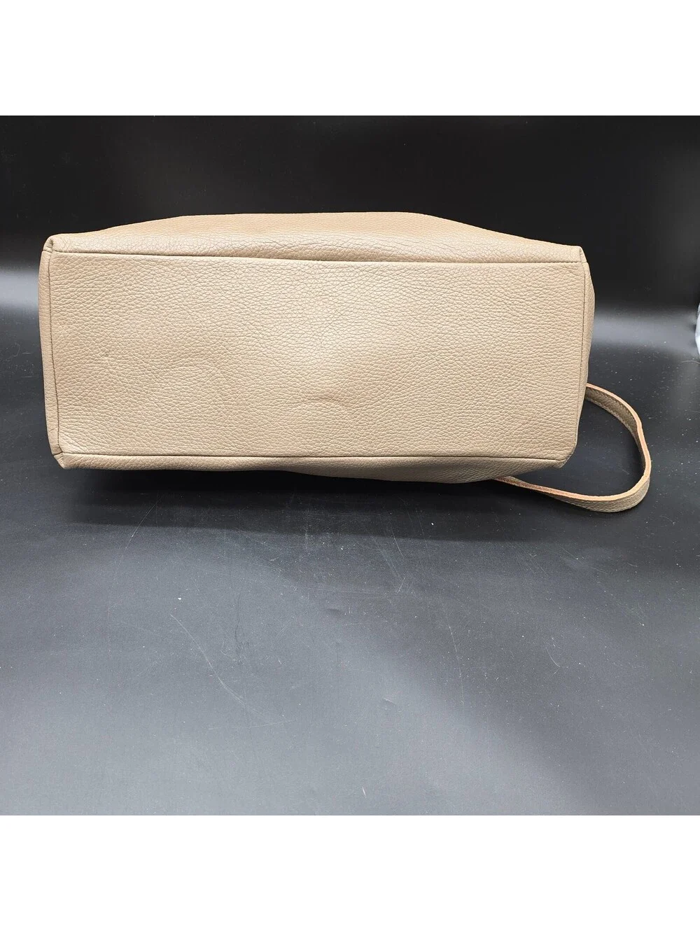 LOOWIE Italian Leather Satchel Bag Taupe Beige Pebbled Leather Crossbody Flap